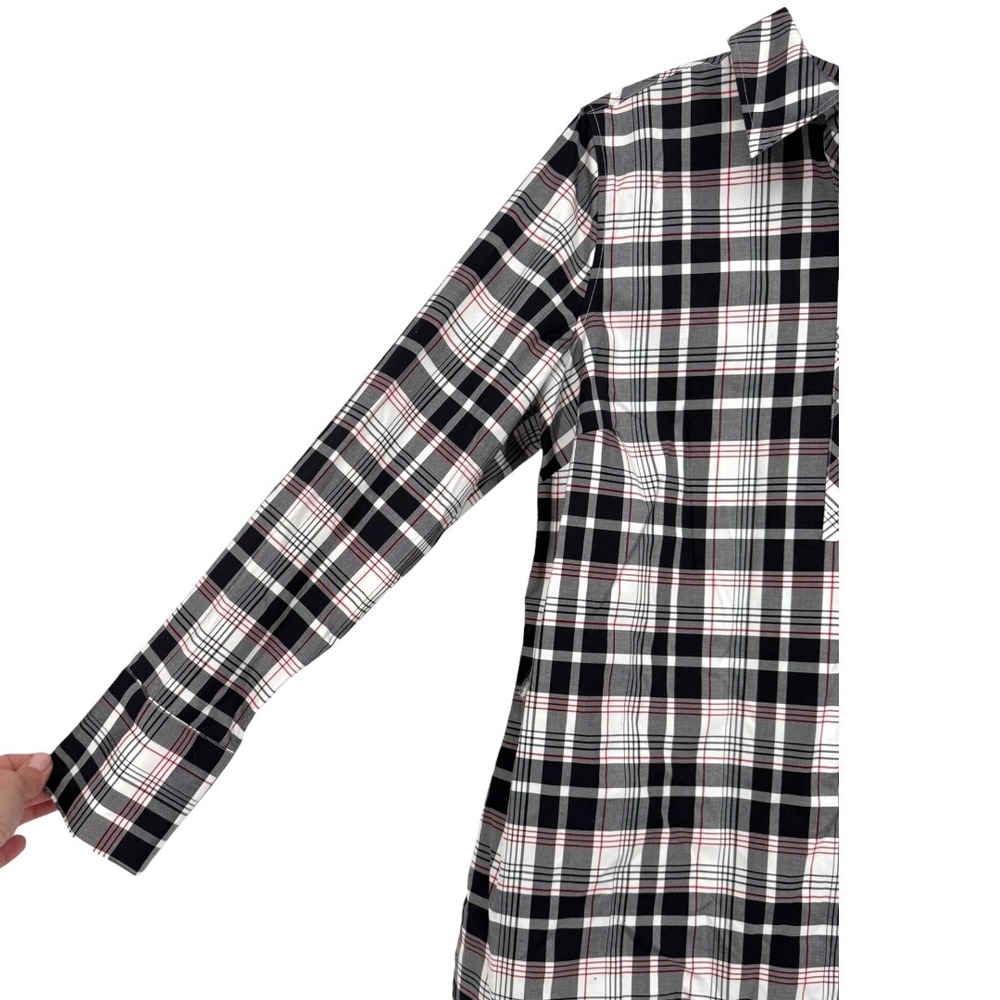 Talbots Plaid Long Sleeve 1/2 Button Popover Blouse Top Sz 10 Wrinkle Resistant - Picture 9 of 12